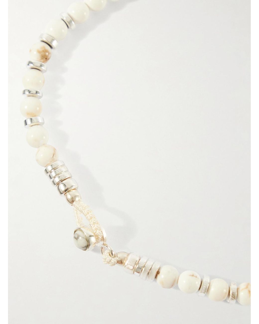 Mikia Natural Circle 4 Sterling, Magnesite And Hematite Beaded Bracelet for men