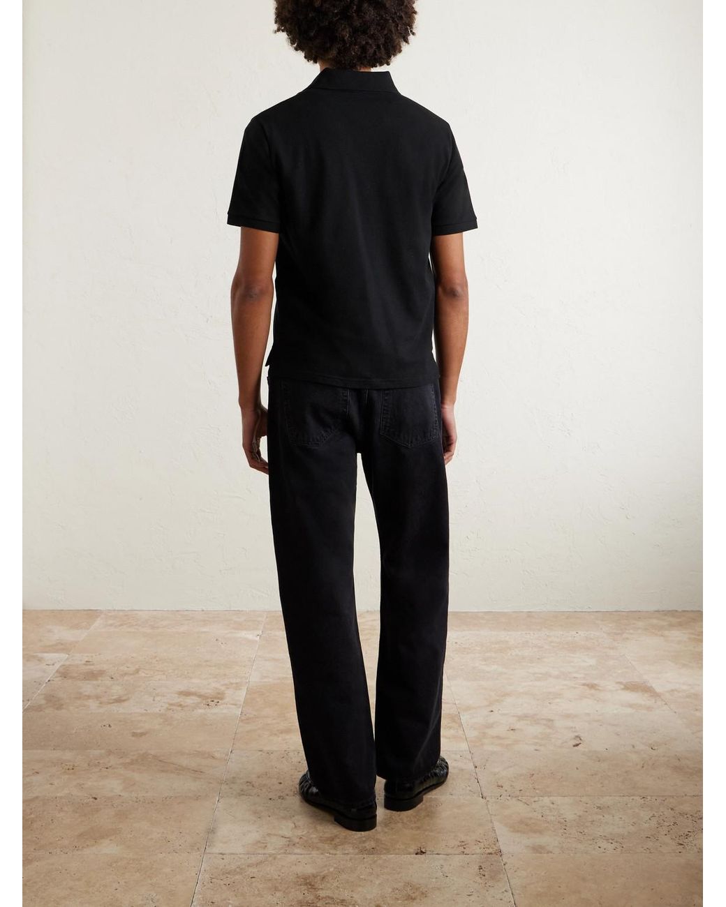 Saint Laurent Polohemd aus Piqué aus einer Baumwollmischung mit Logostickerei in Black für Herren