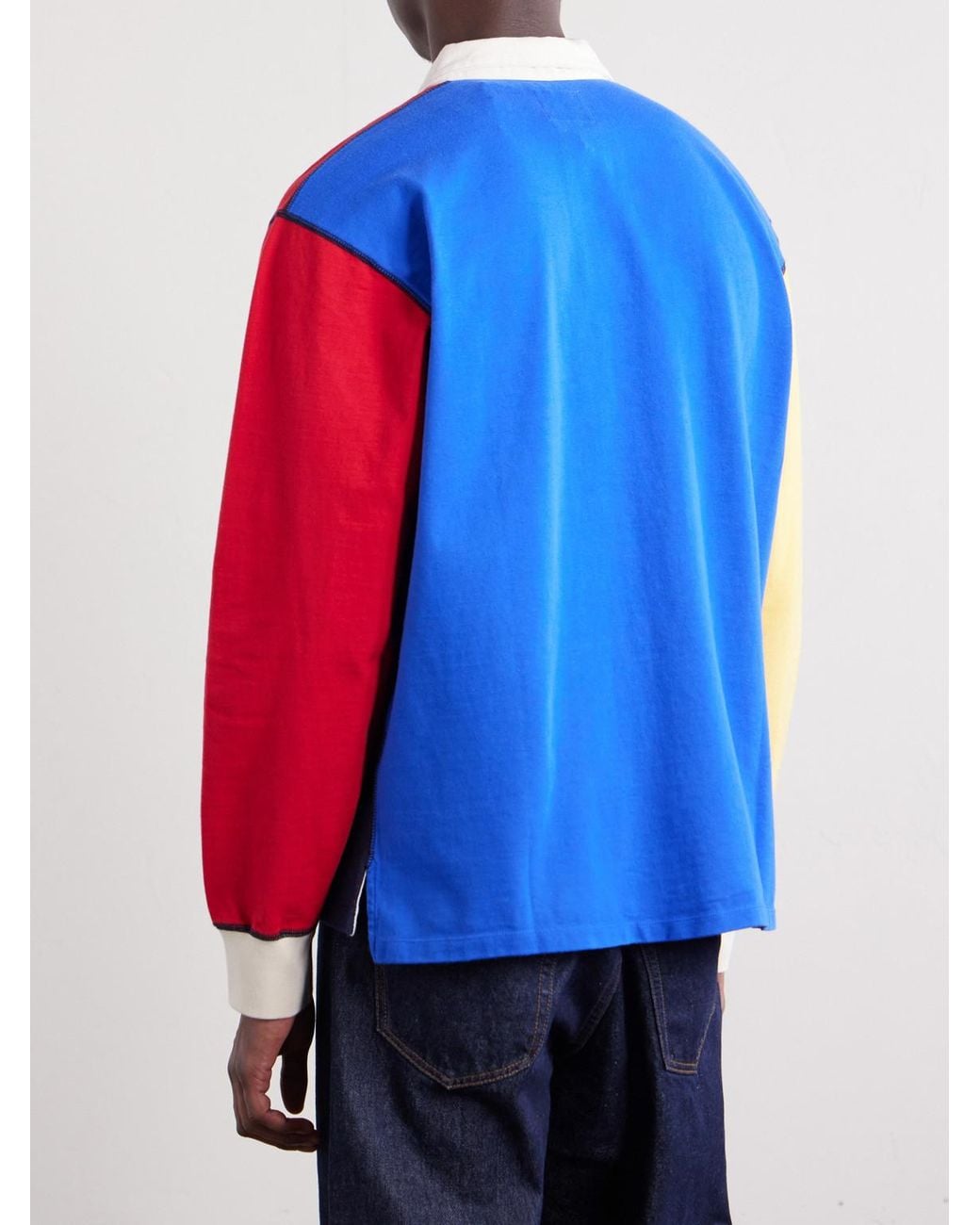 Drake's Red Colour-Block Cotton-Jersey Rugby Shirt for men