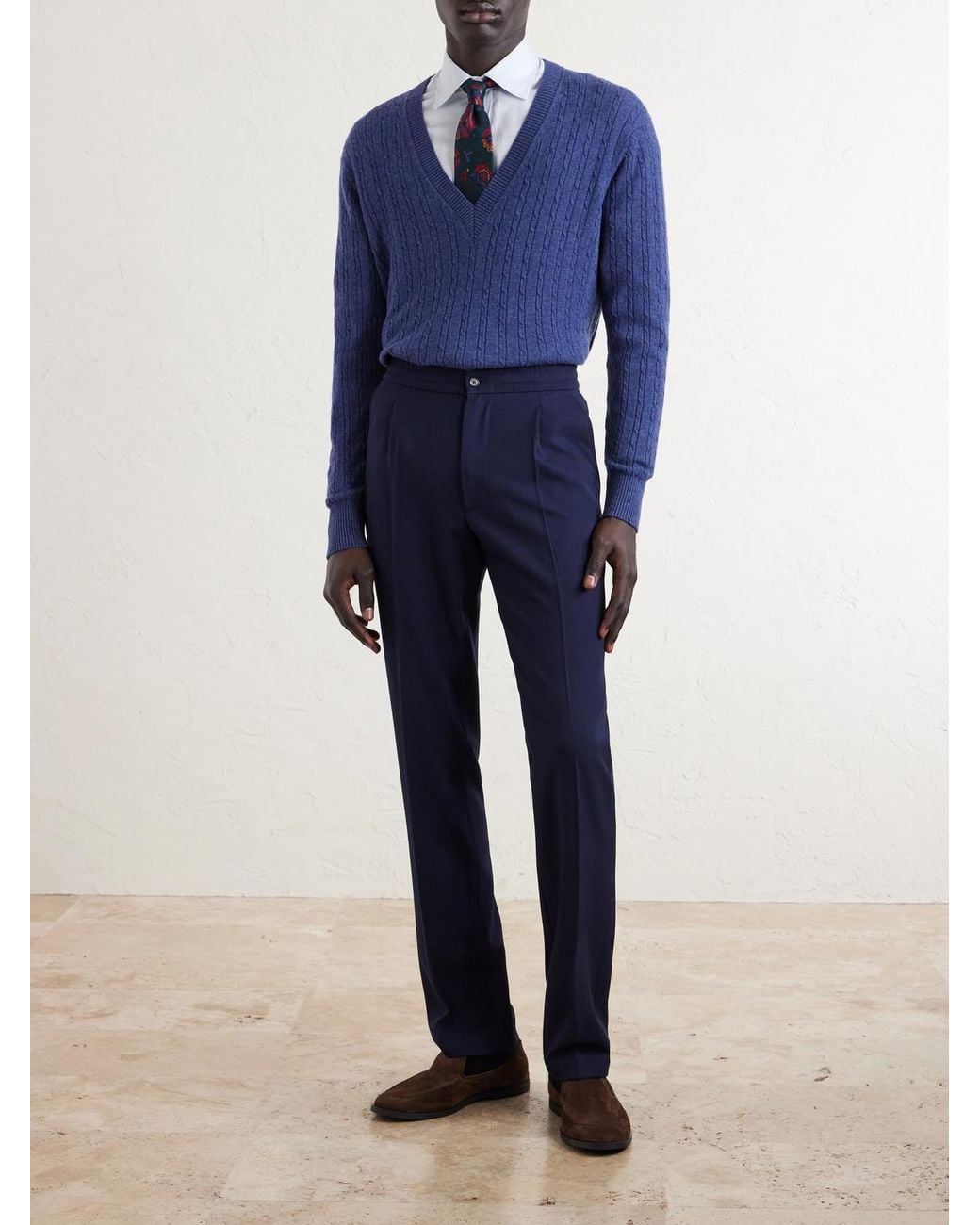 Dunhill Blue Ribbed Cashmere Sweater for men
