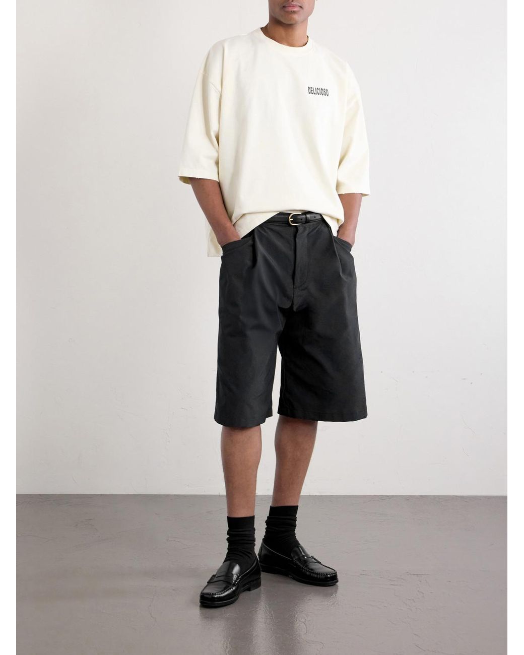 Willy Chavarria Black Chilango Straight-Leg Pleated Woven Bermuda Shorts for men