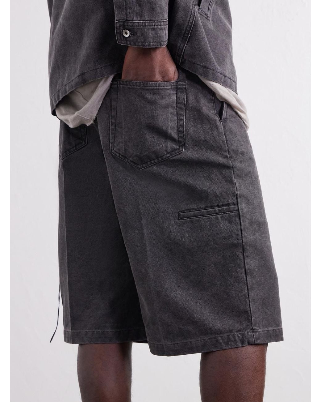 Rick Owens Gray Work Straight-Leg Cotton-Canvas Shorts for men