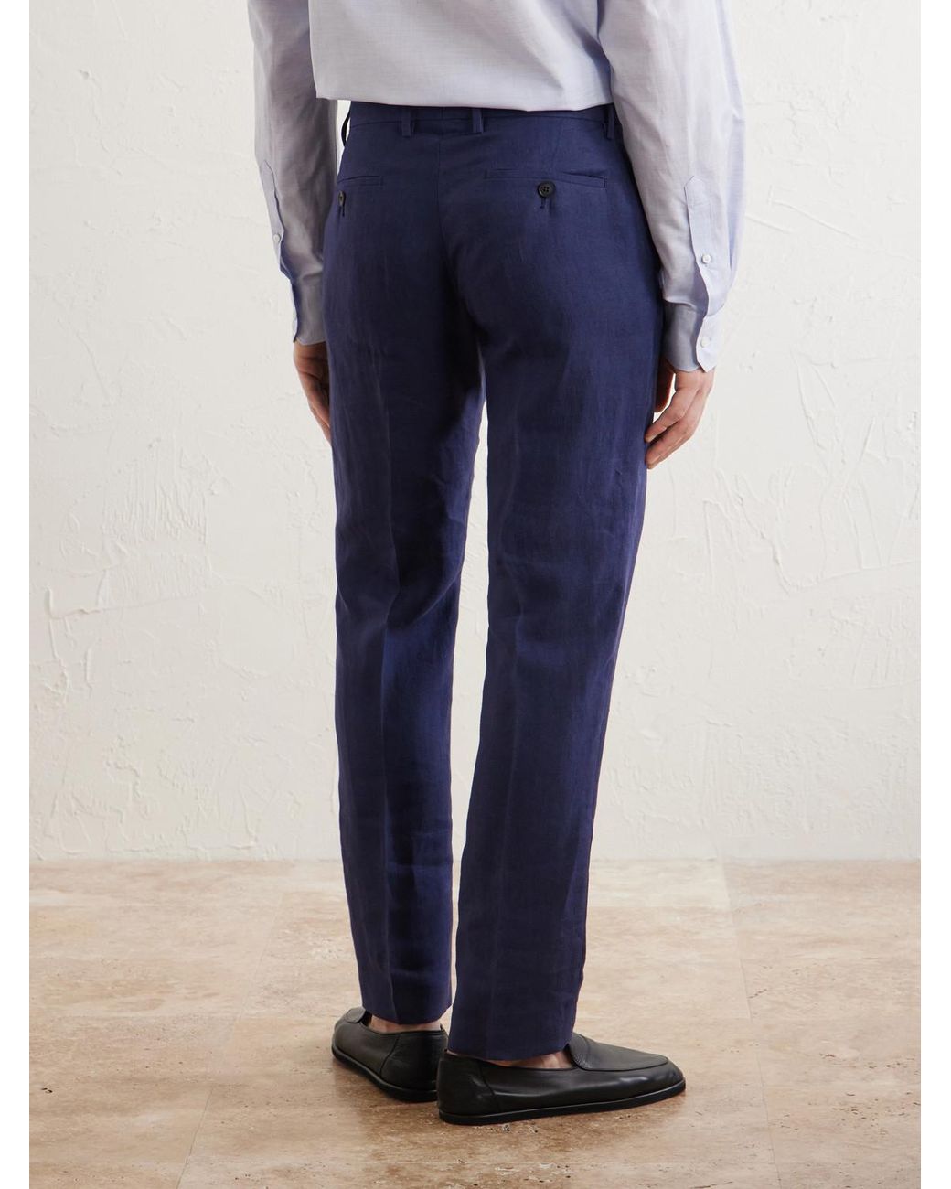 Sunspel Blue Straight-Leg Pleated Linen Suit Trousers for men