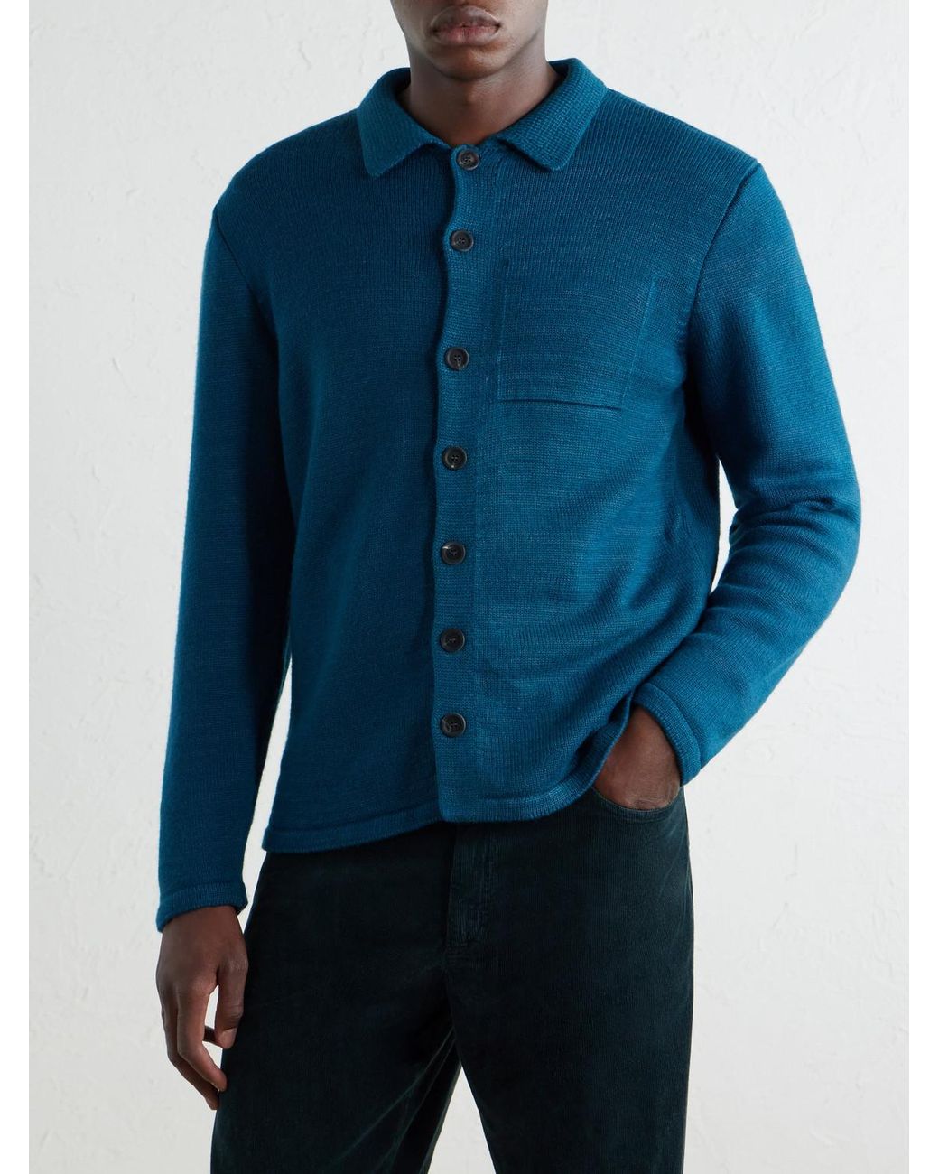 Inis Meáin Blue Merino Wool And Linen-Blend Cardigan for men