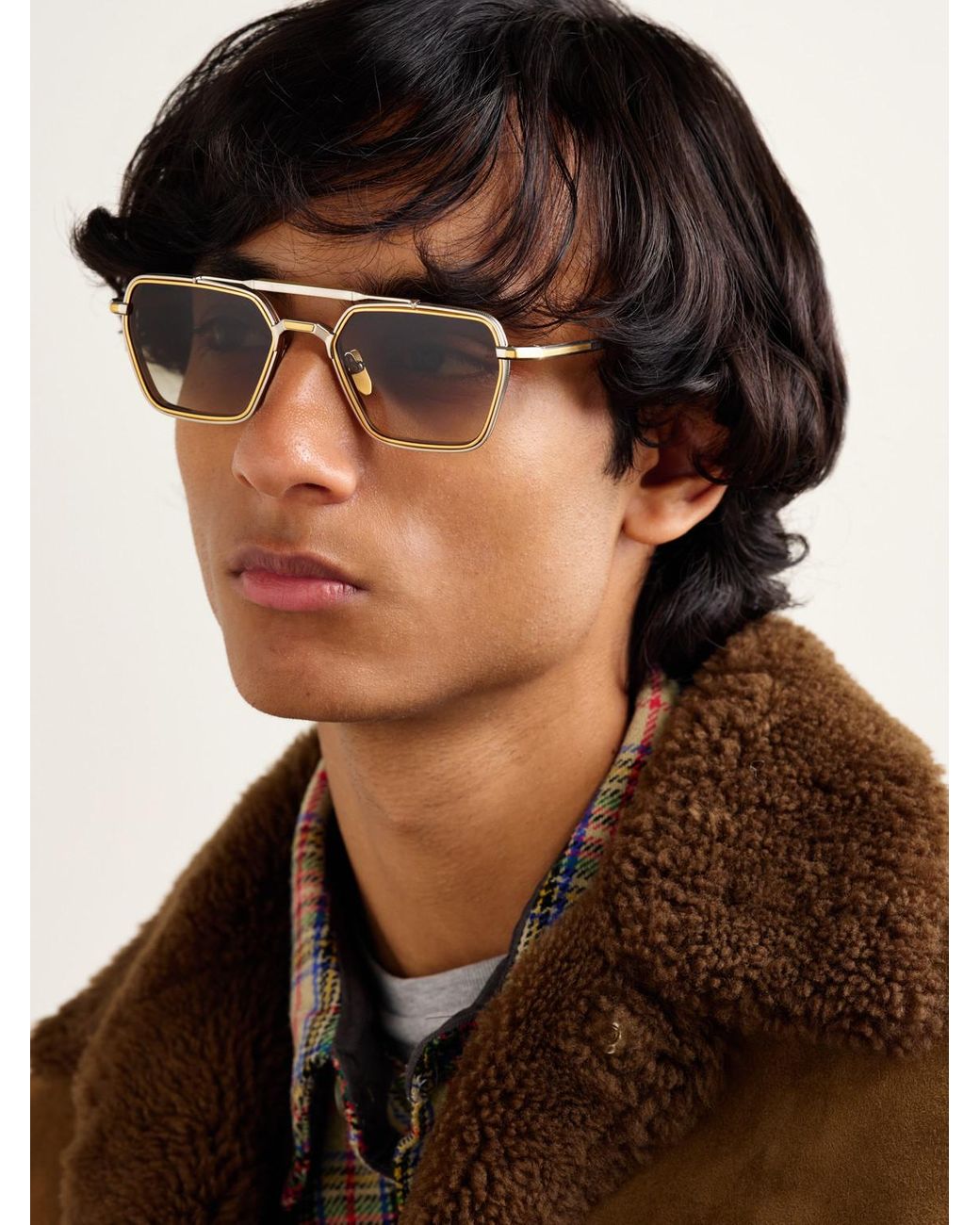 Jacques Marie Mage Green Commodore Double-Bridge Aviator-Style Two-Tone Beta Titanium Sunglasses for men
