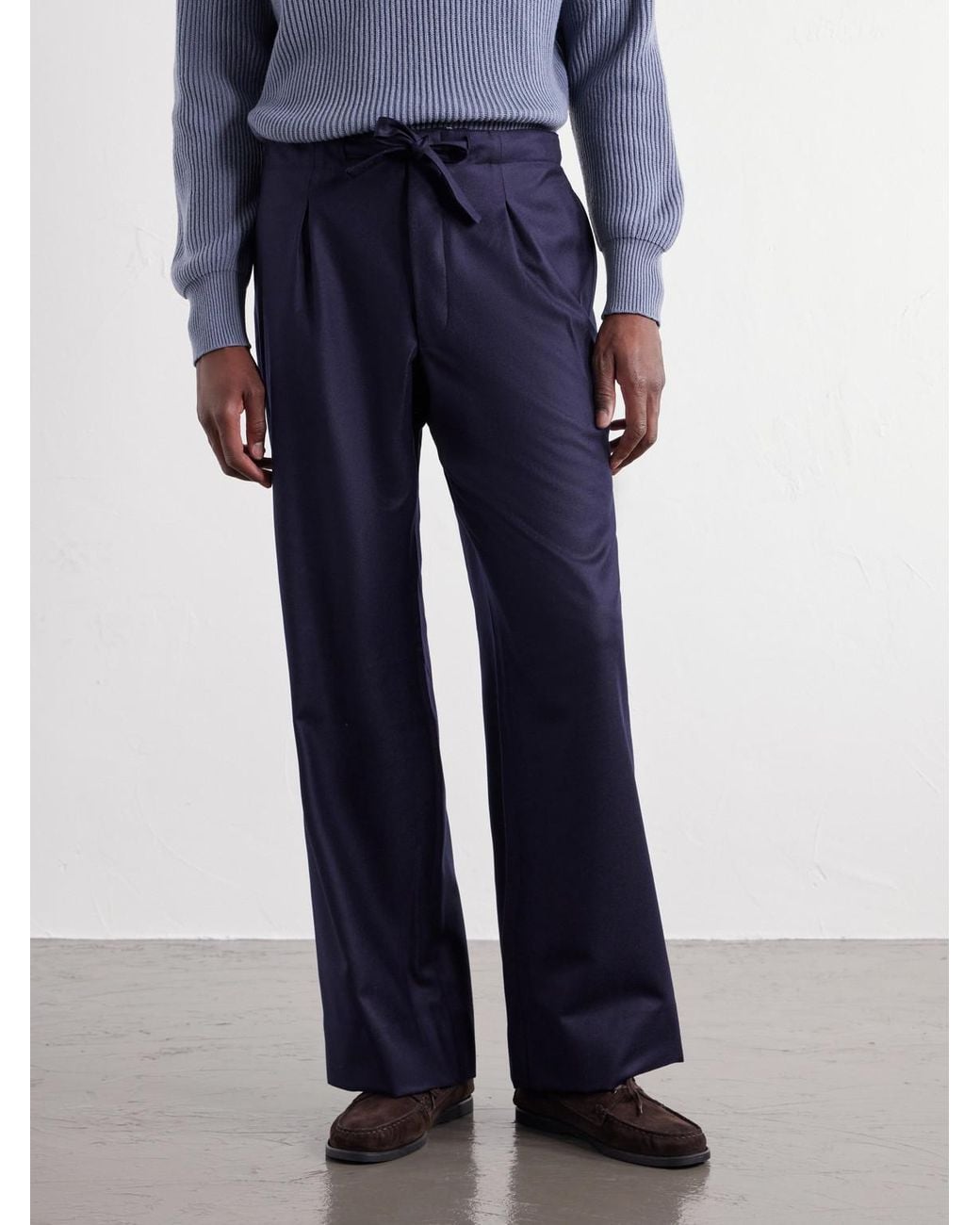 STÒFFA Blue Wide-Leg Drawstring Wool And Cashmere-Blend Flannel Trousers for men
