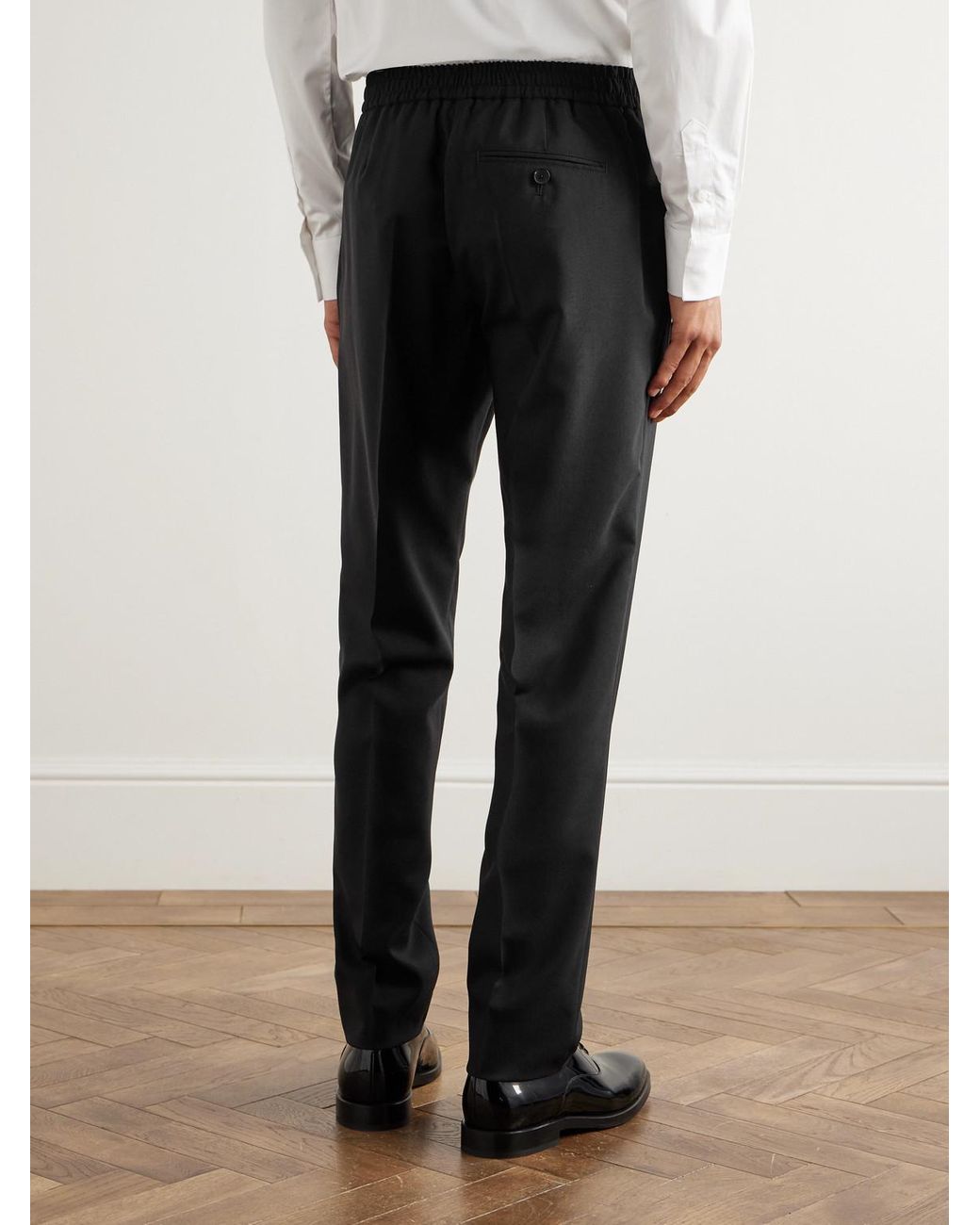 Mr P. Black Tapered Wool Tuxedo Trousers for men