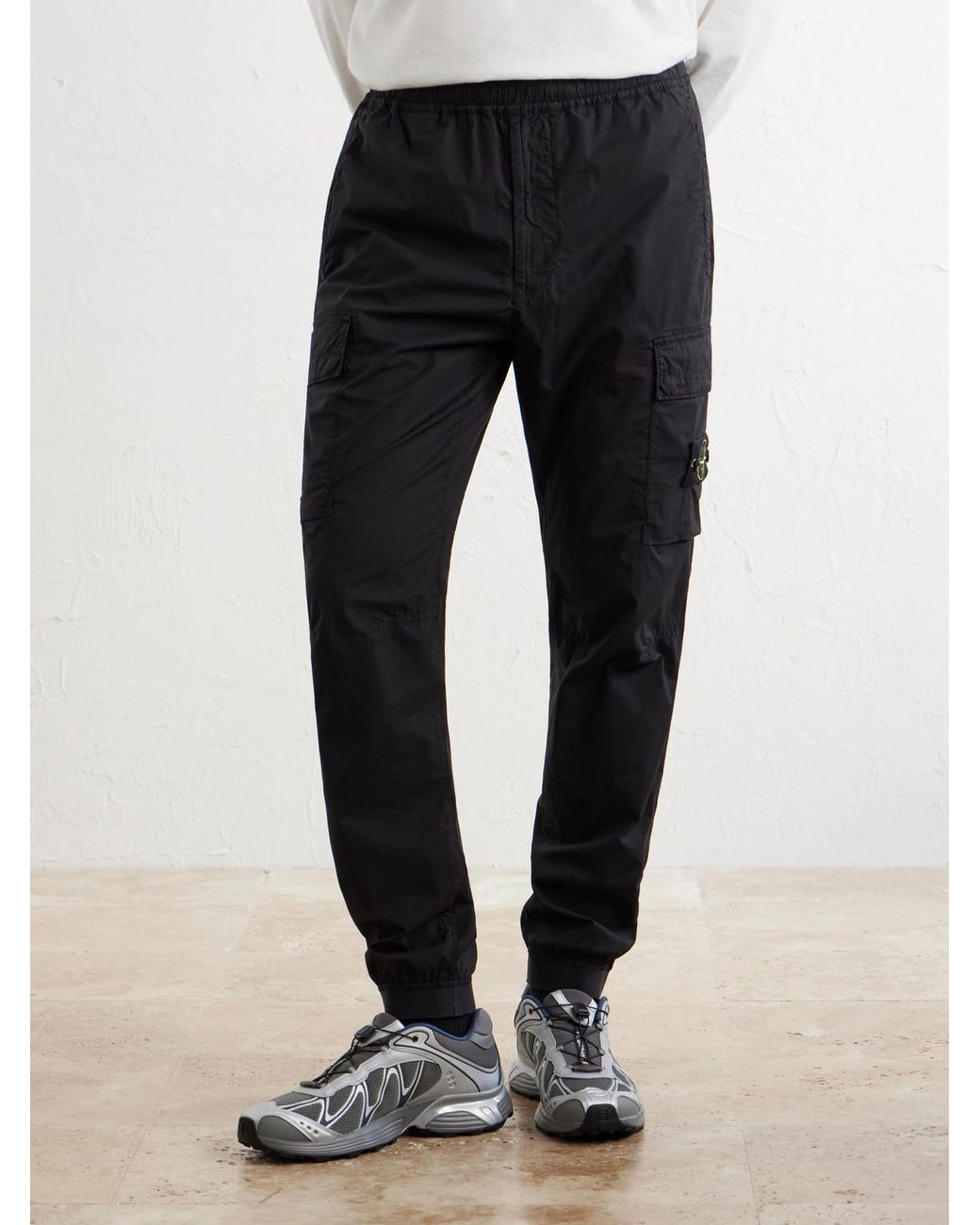 Stone Island Black Tapered Stretch Cotton-Blend Cargo Trousers for men