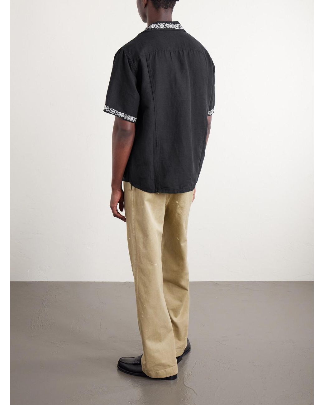 Corridor NYC Blue Harmony Camp-collar Embroidered Linen And Cotton-blend Shirt for men