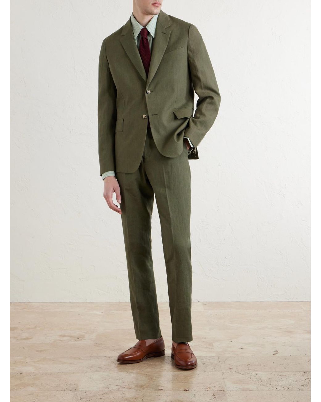 Paul Smith Green Slim-Fit Tapered Linen Suit Trousers for men