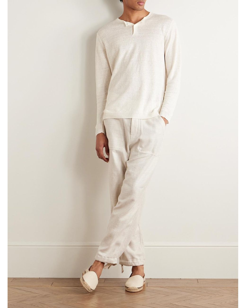 Anderson & Sheppard Natural Linen Henley T-Shirt for men