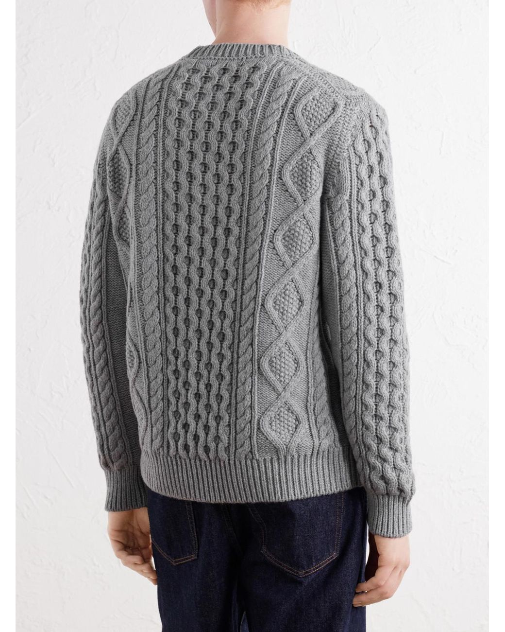Anderson & Sheppard Gray Aran Cable-Knit Wool And Cashmere-Blend Sweater for men