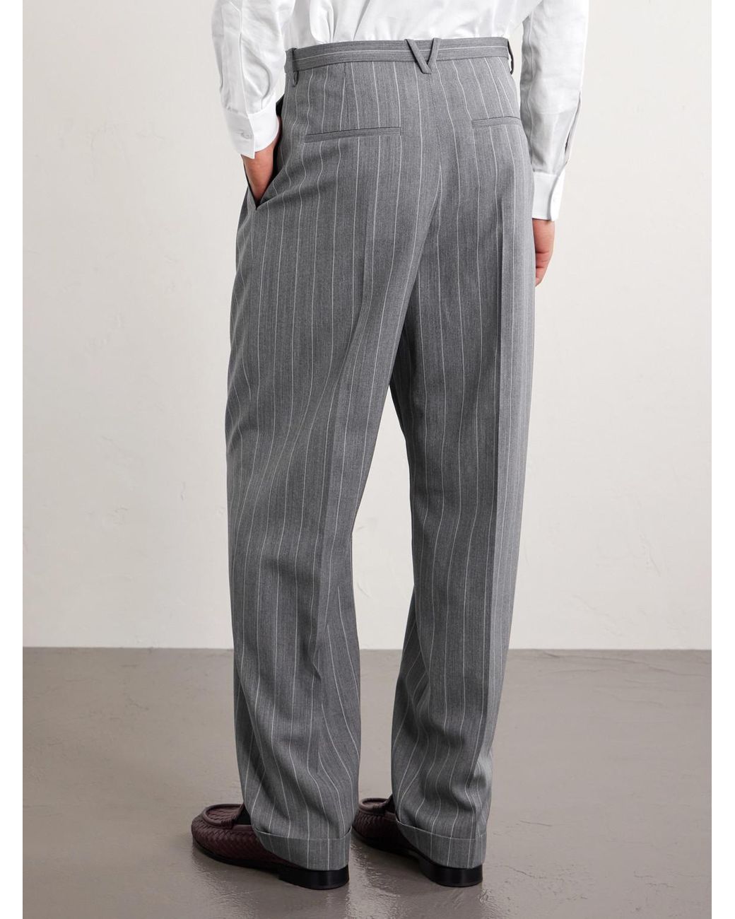 Bottega Veneta Gray Tapered-leg Pinstriped Wool Trousers for men