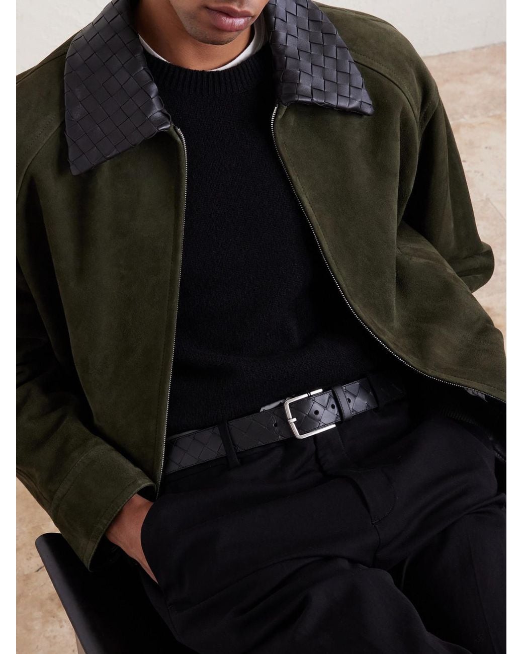 Bottega Veneta 3.5cm Intrecciato Leather Belt in Black für Herren