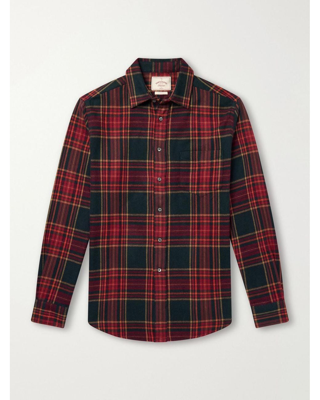 Portuguese Flannel Red Bravio Checked Cotton-Flannel Shirt for men