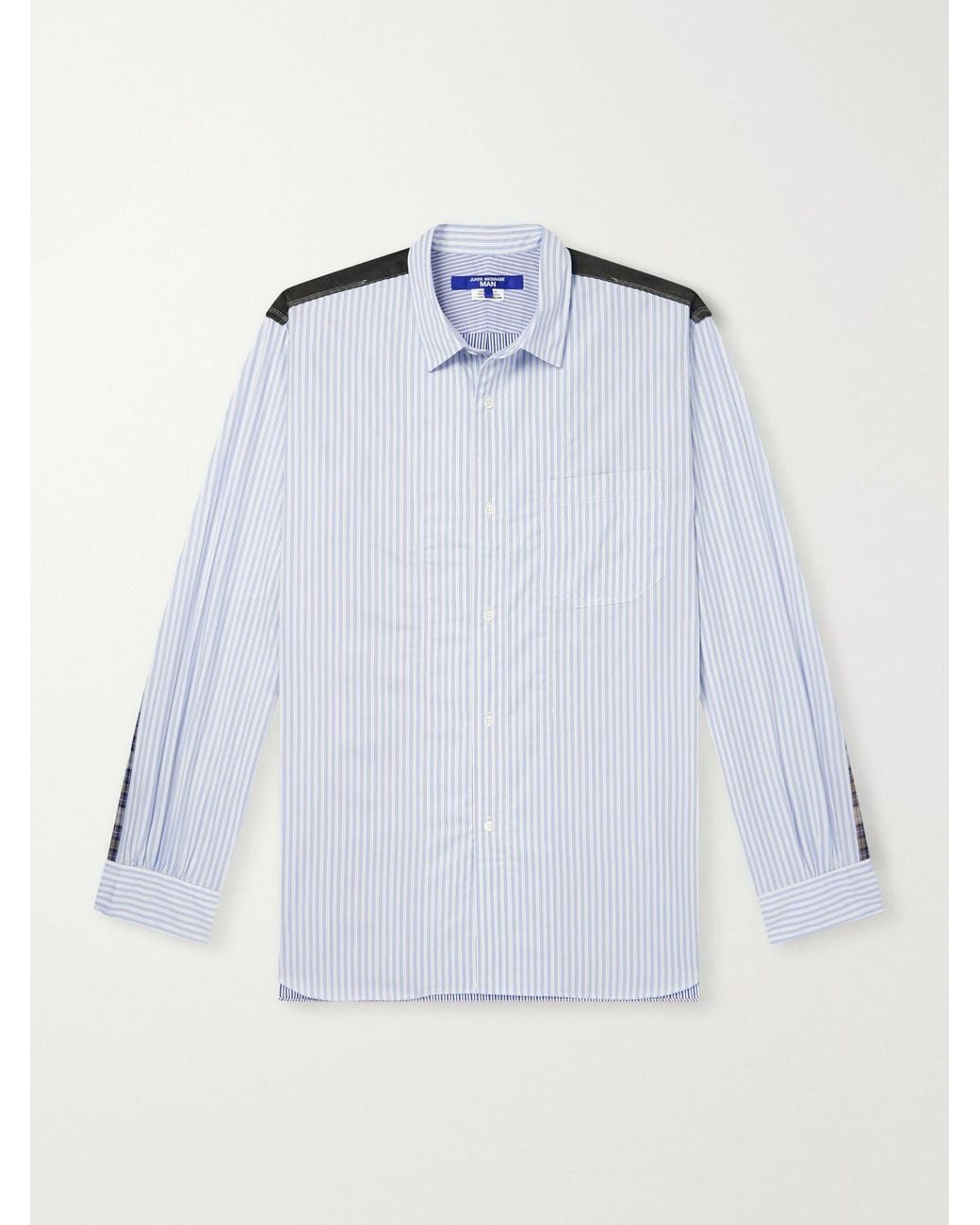 Junya Watanabe Blue Striped Corduroy And Twill-Trimmed Cotton-Poplin Shirt for men