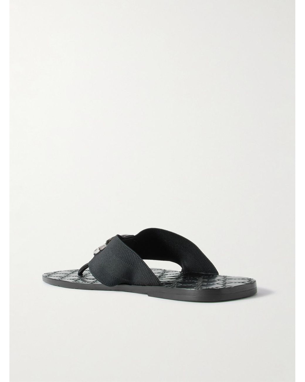 Gucci Black Riviera Logo-Embellished Leather And Elastic Flip Flops for men