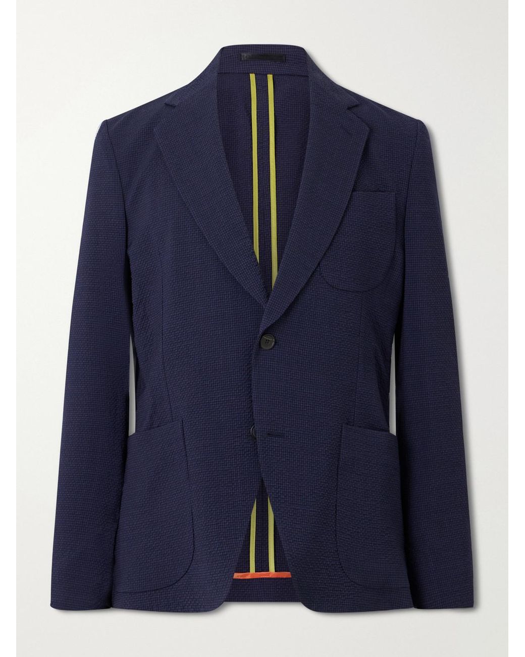 Paul Smith Blue Wool-Blend Seersucker Suit Jacket for men