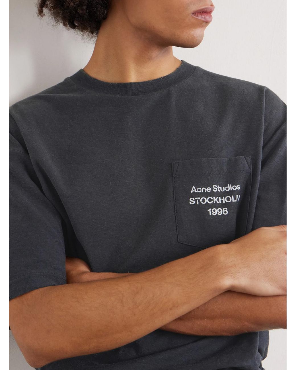 Acne Blue Exford U Oversized Logo-print Distressed Cotton-jersey T-shirt for men
