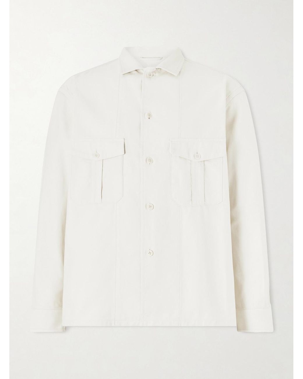 Kaptain Sunshine White Military Cotton-Twill Overshirt for men