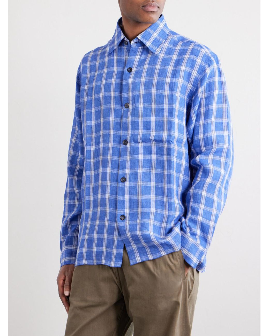 Kartik Research Blue Pataudi Checked Linen Shirt for men