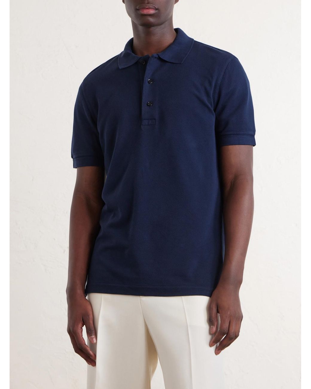 Tom Ford Blue Slim-fit Lyocell And Cotton-blend Piqué Polo Shirt for men