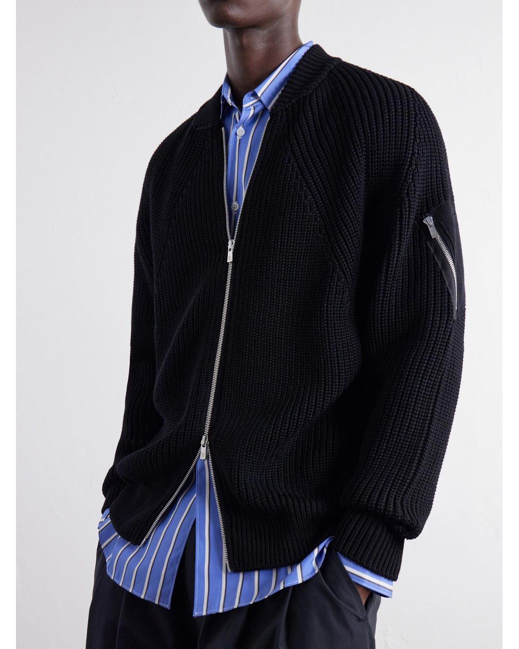 Comme des Garçons Blue Wool Zip-Up Cardigan for men