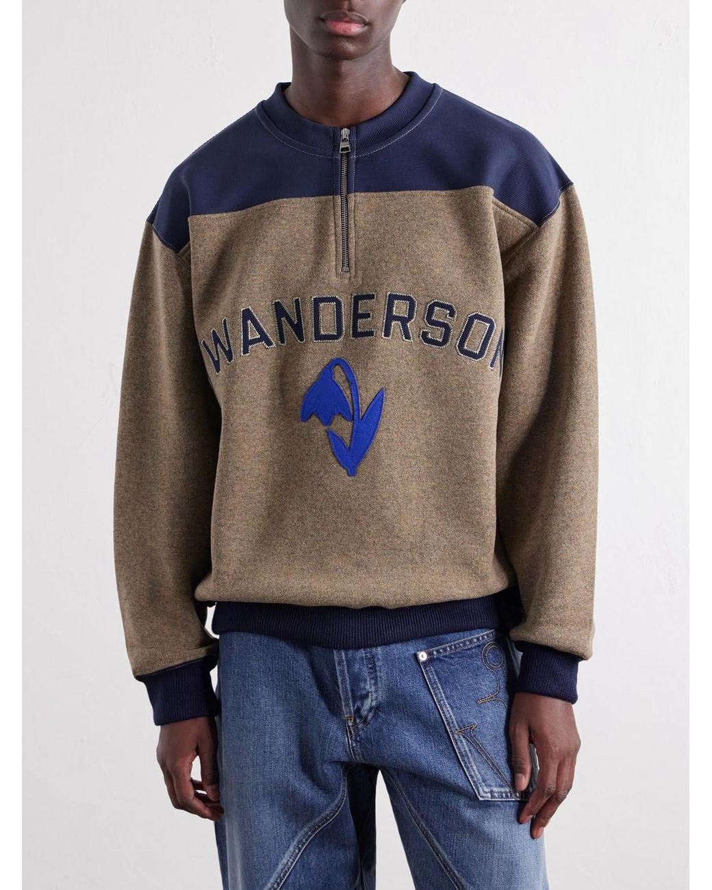 J.W. Anderson Blue Logo-Embroidered Wool-Blend Jersey Sweatshirt for men