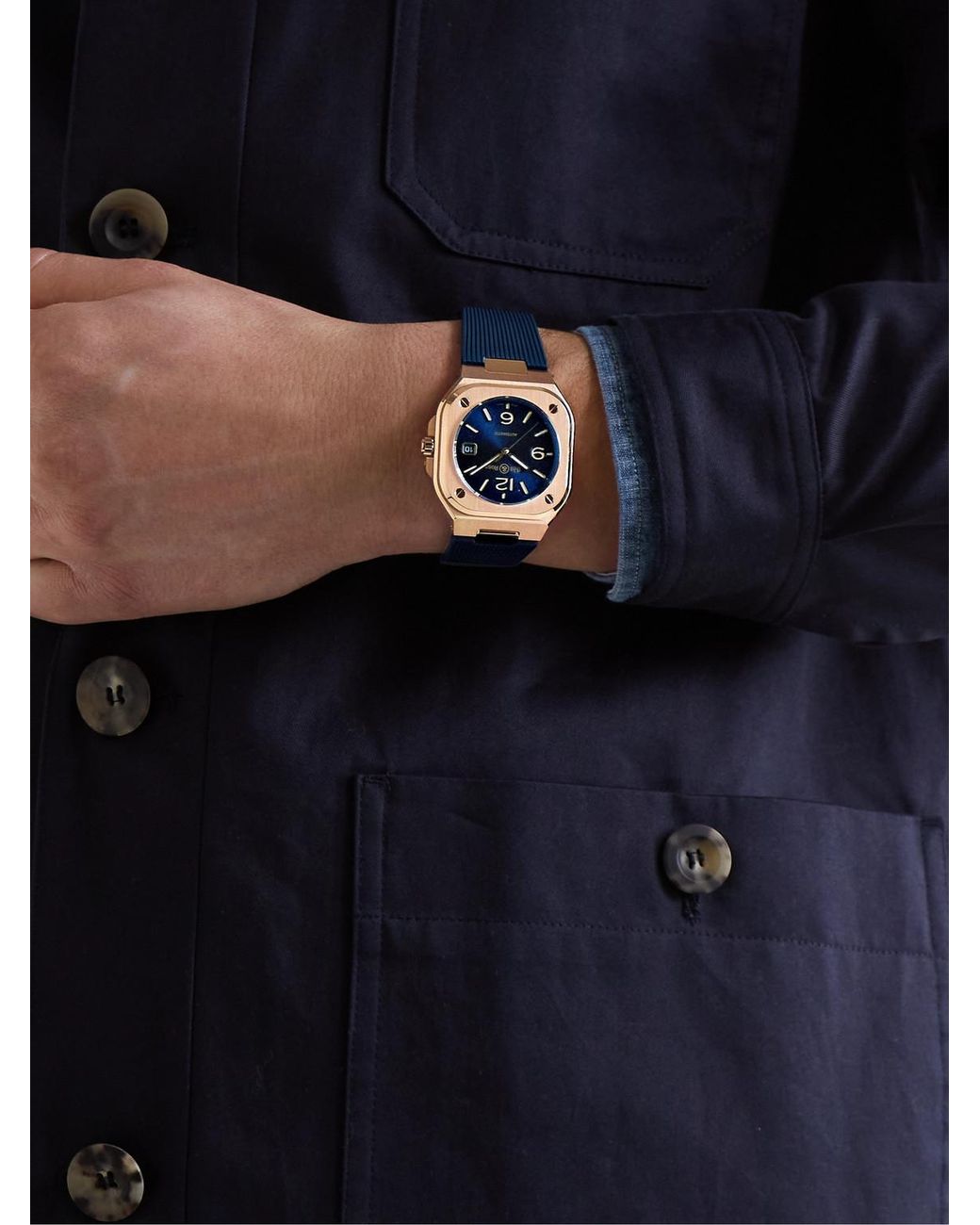 Bell & Ross Br 05 Blue Gold Automatic 18-karat Rose Gold Watch, Ref. Br05a-blu-pg/srb for men