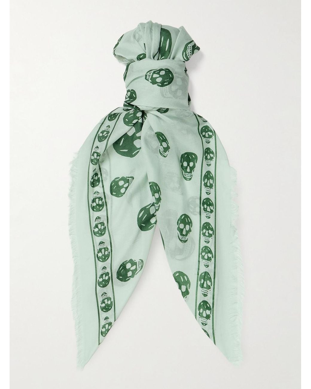 McQueen Green Fringed Printed Modal And Silk-blend Scarf for men