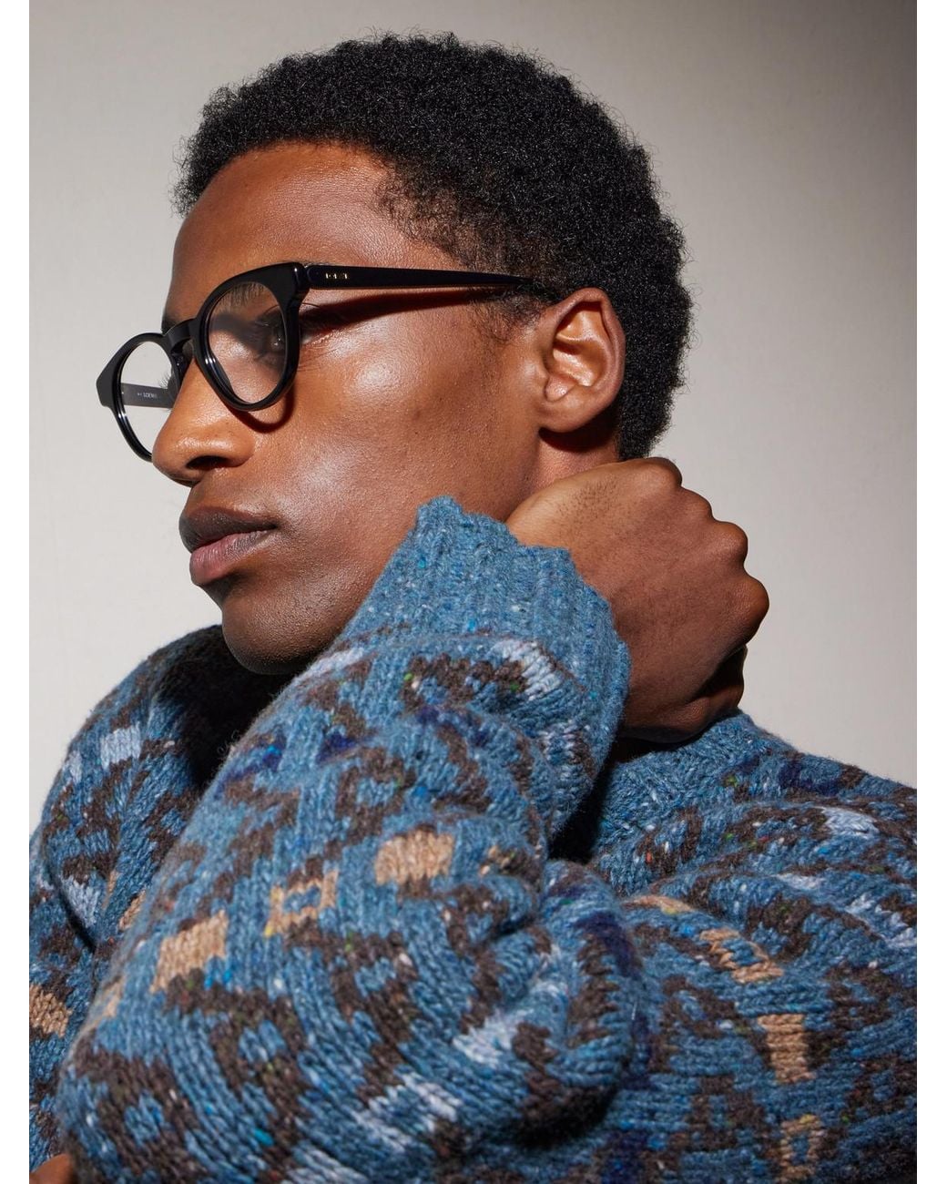 Loewe Black Slim Round Acetate Glasses for men