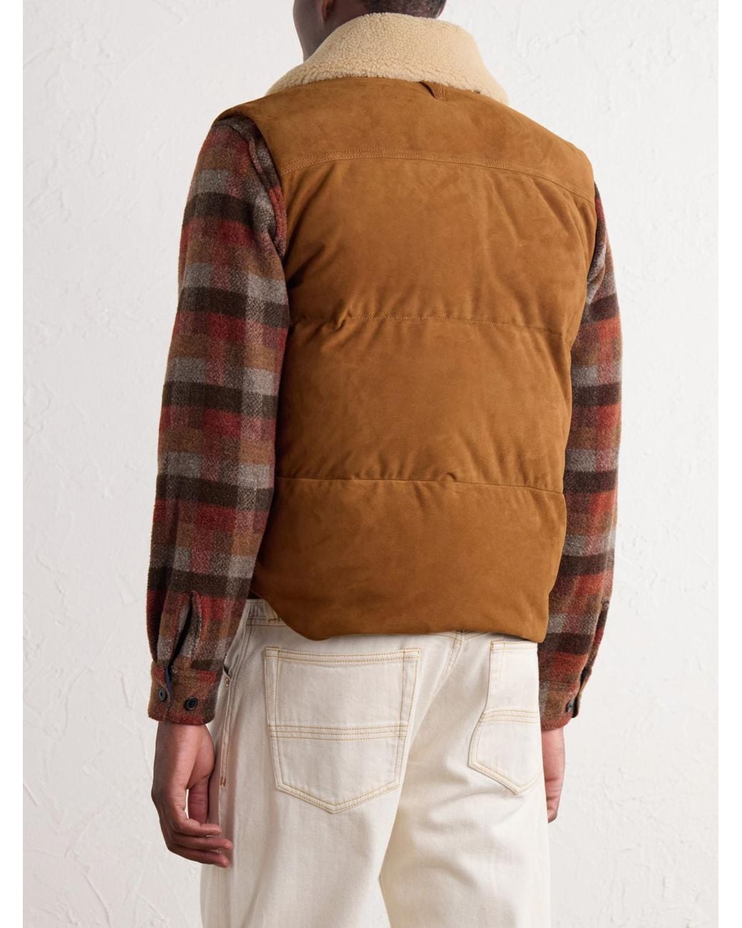 Valstar Brown Shearling-Trimmed Suede Down Gilet for men