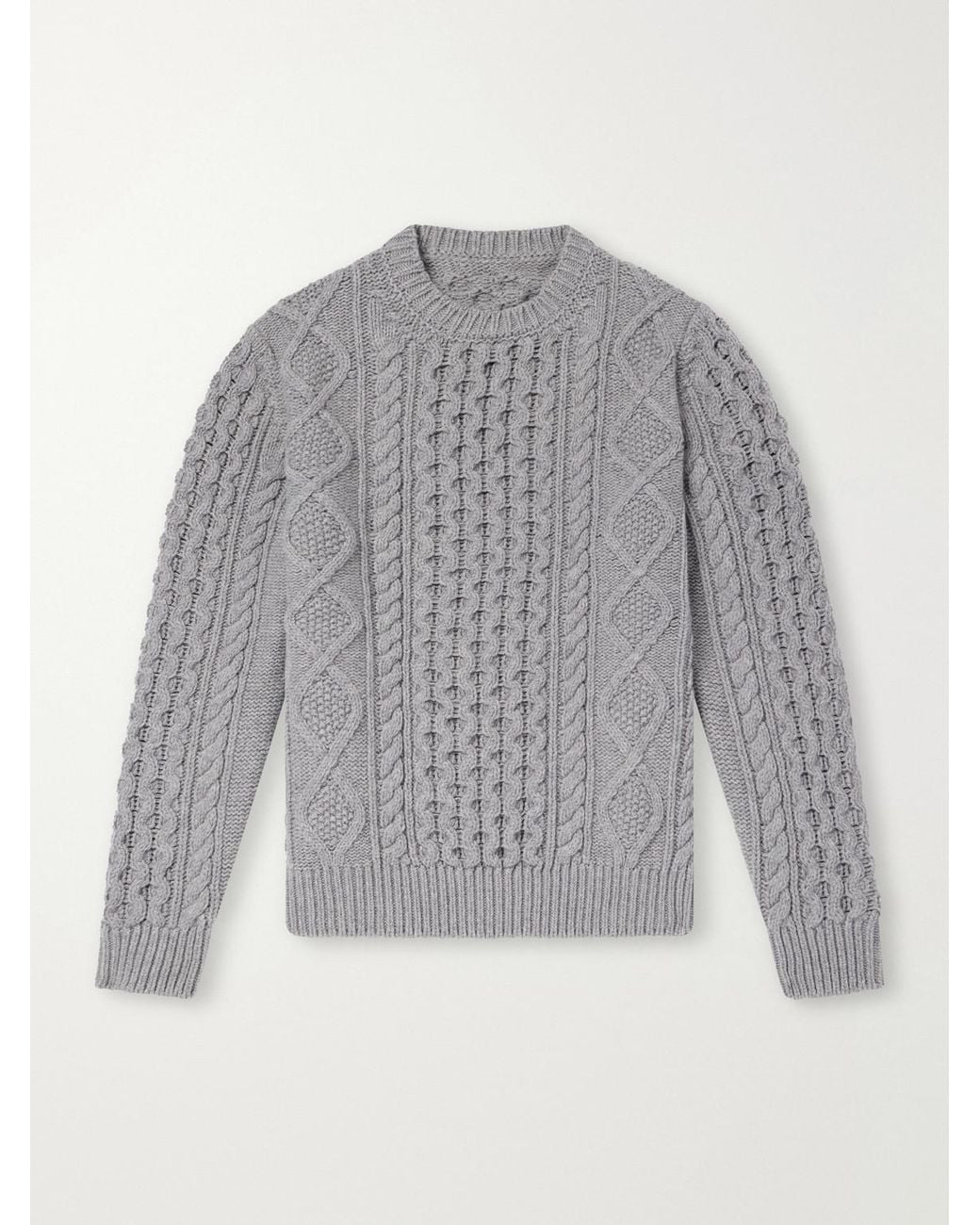 Anderson & Sheppard Gray Aran Cable-Knit Wool And Cashmere-Blend Sweater for men