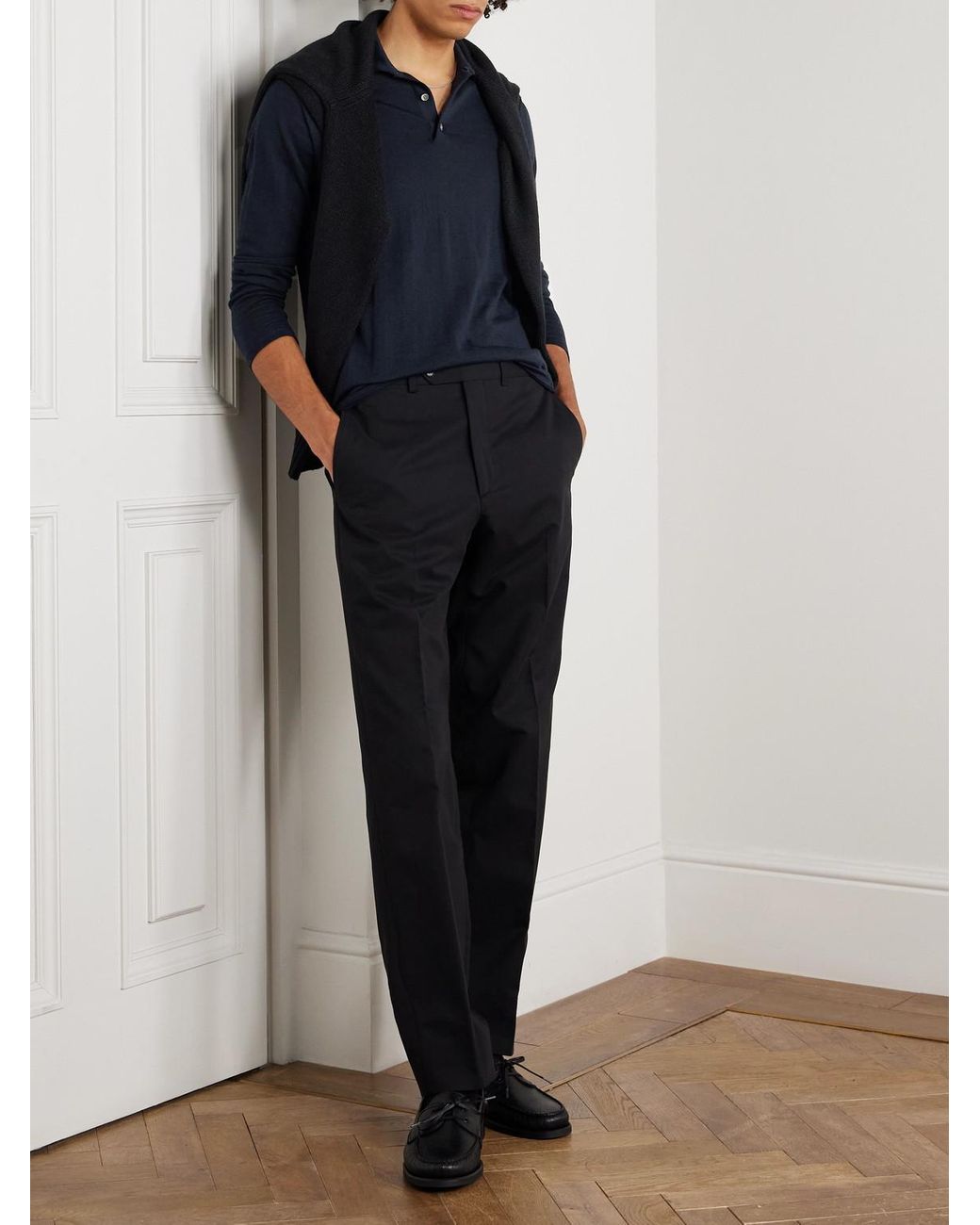 Saman Amel Blue Slim-Fit Wool Polo Shirt for men