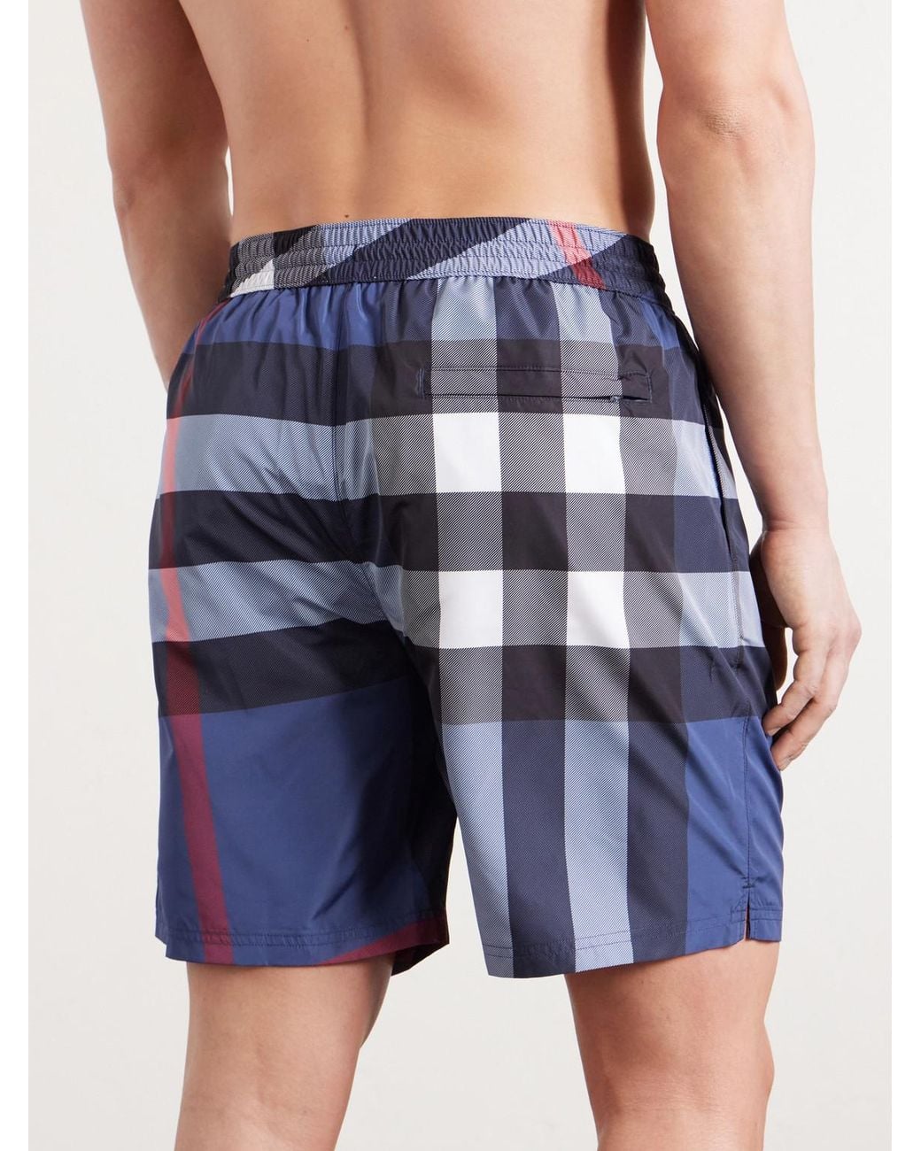 Burberry Blue Straight-Leg Mid-Length Checked Swim Shorts for men