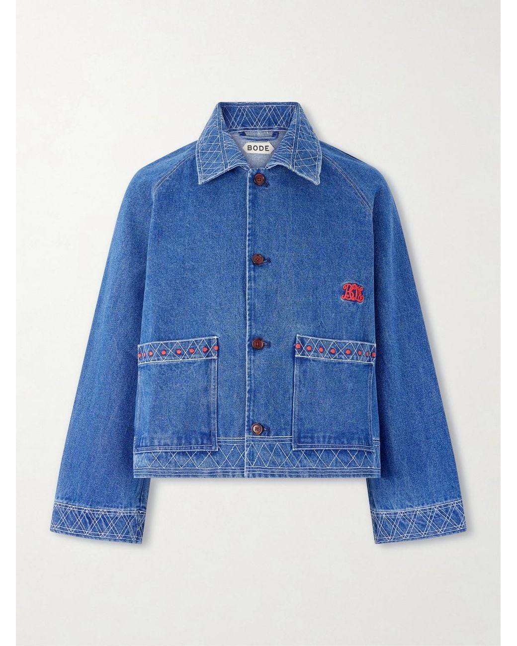 Embroidered Merino Wool-Blend Denim Jacket di Bode in Blue da Uomo