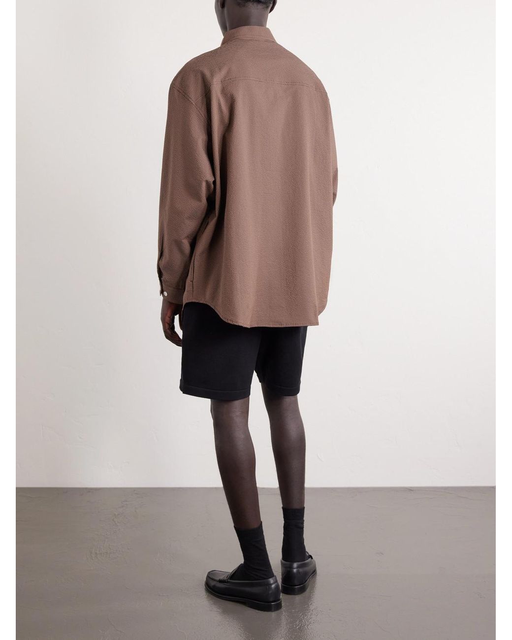 (w)taps Brown Checked Seersucker Shirt for men