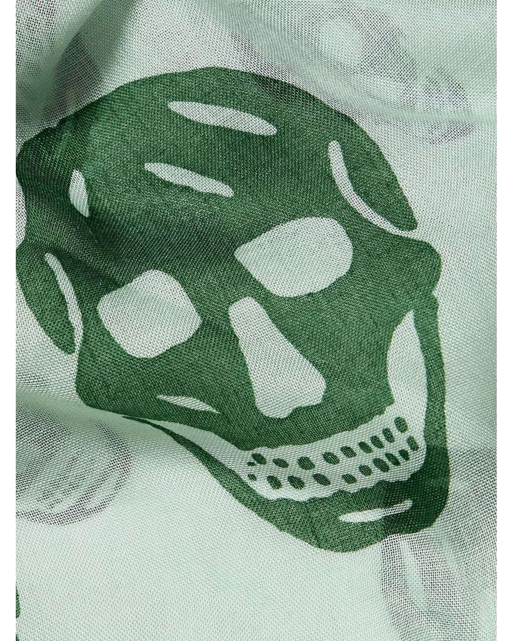 McQueen Green Fringed Printed Modal And Silk-blend Scarf for men