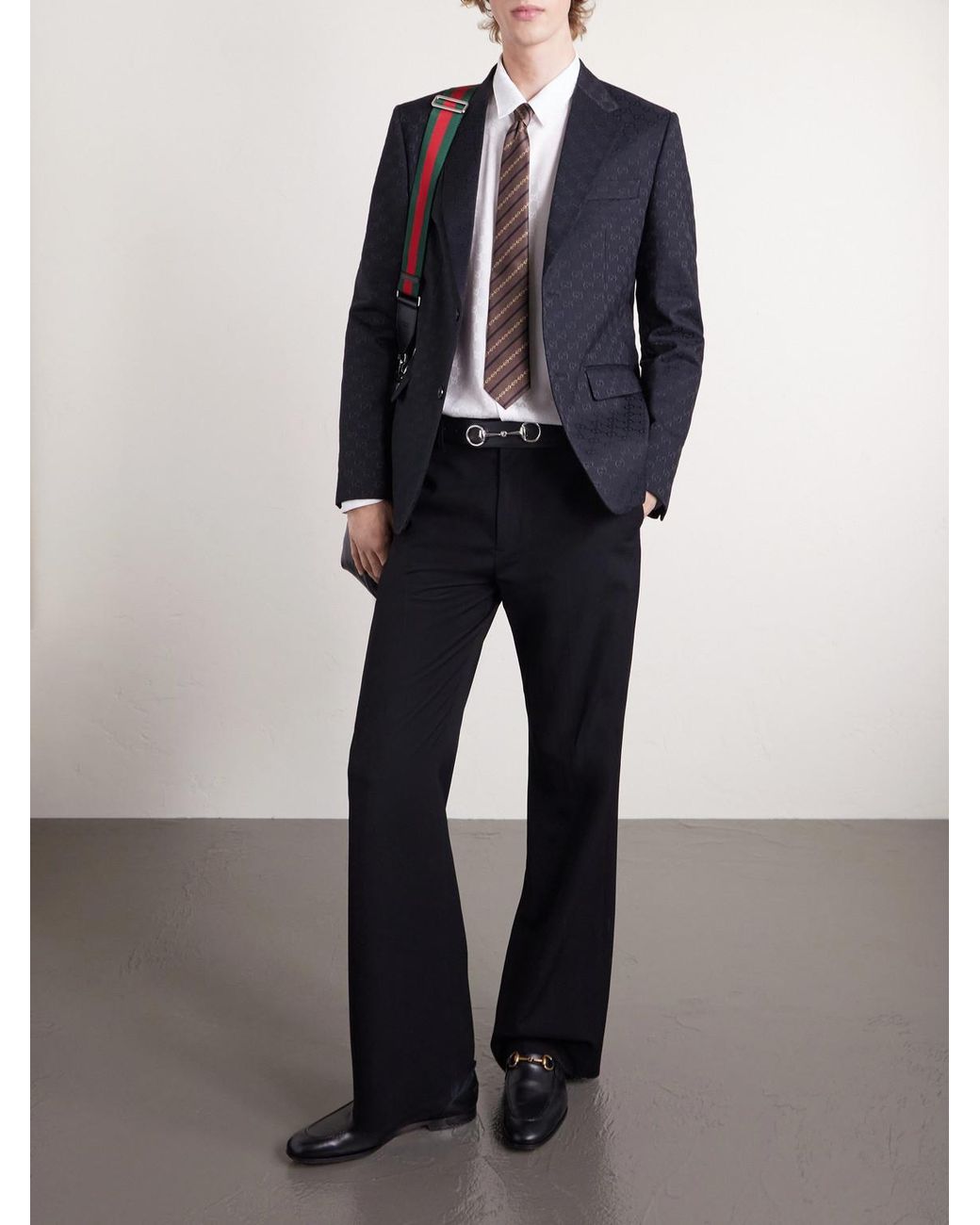 Gucci White Classic-Collar Logo-Jacquard Silk Shirt for men