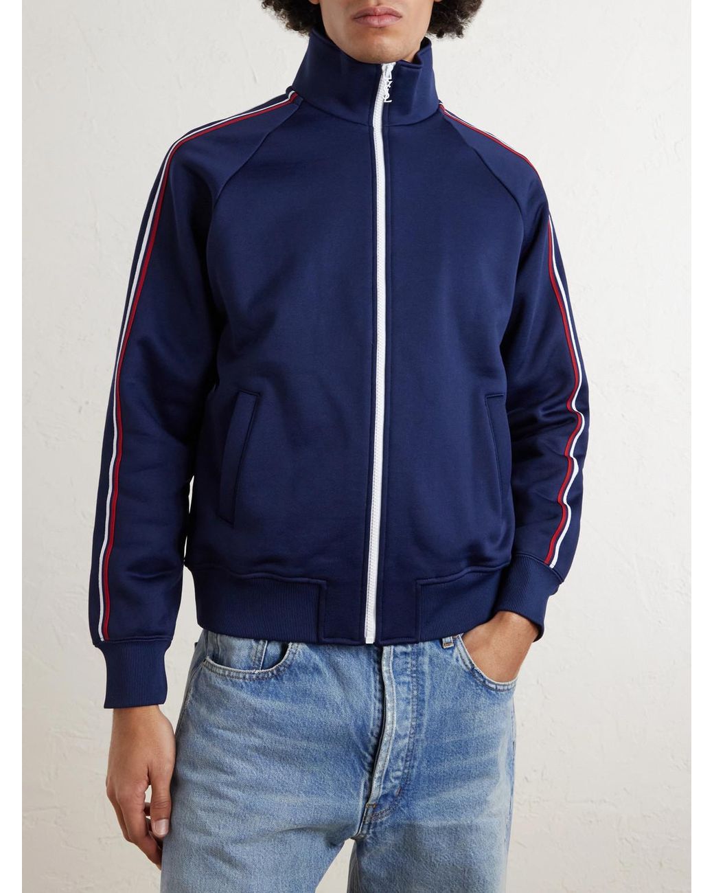 Saint Laurent Blue Striped Cotton-blend Jersey Track Jacket for men
