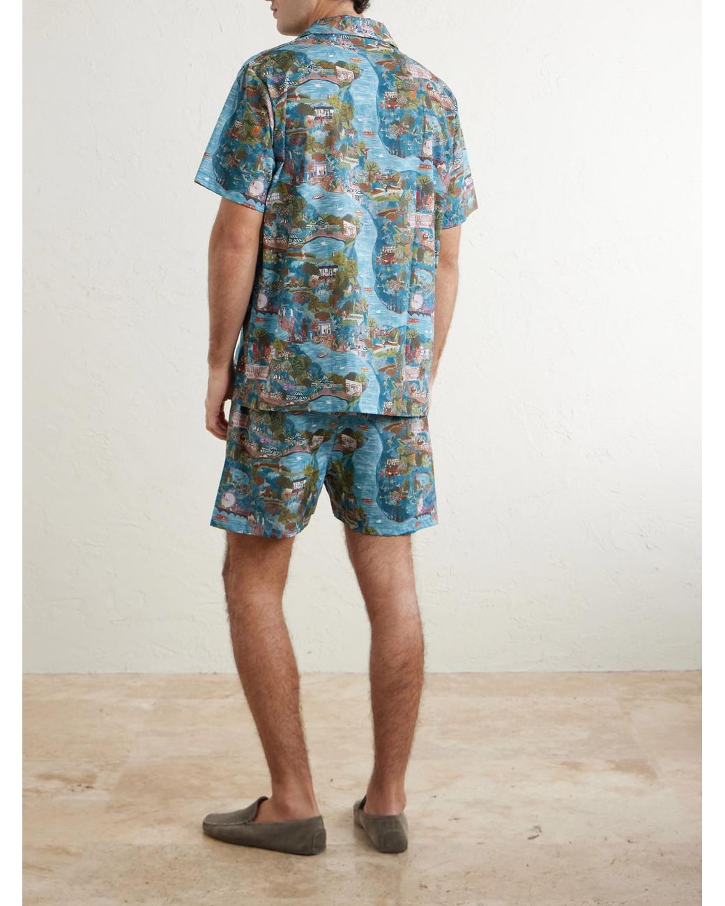 Derek Rose Blue Ledbury 100 Printed Cotton Pyjama Set for men