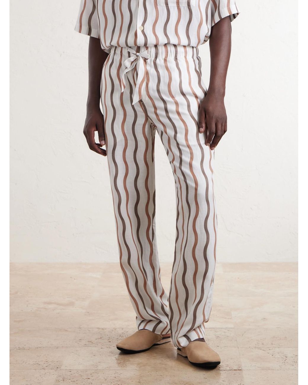 Frescobol Carioca White La Marzocco Delfino Striped ® Linen-blend Pyjama Bottoms for men