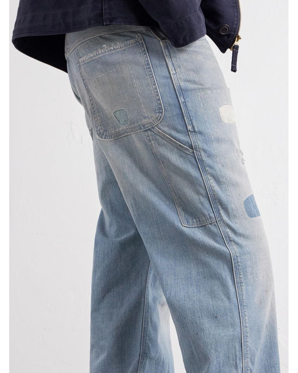 RRL Blue Straight-Leg Distressed Jeans for men
