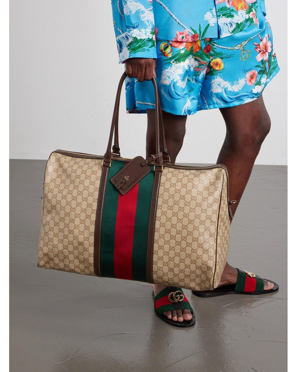 Gucci Natural Webbing-Trimmed Canvas-Jacquard Tote Bag for men