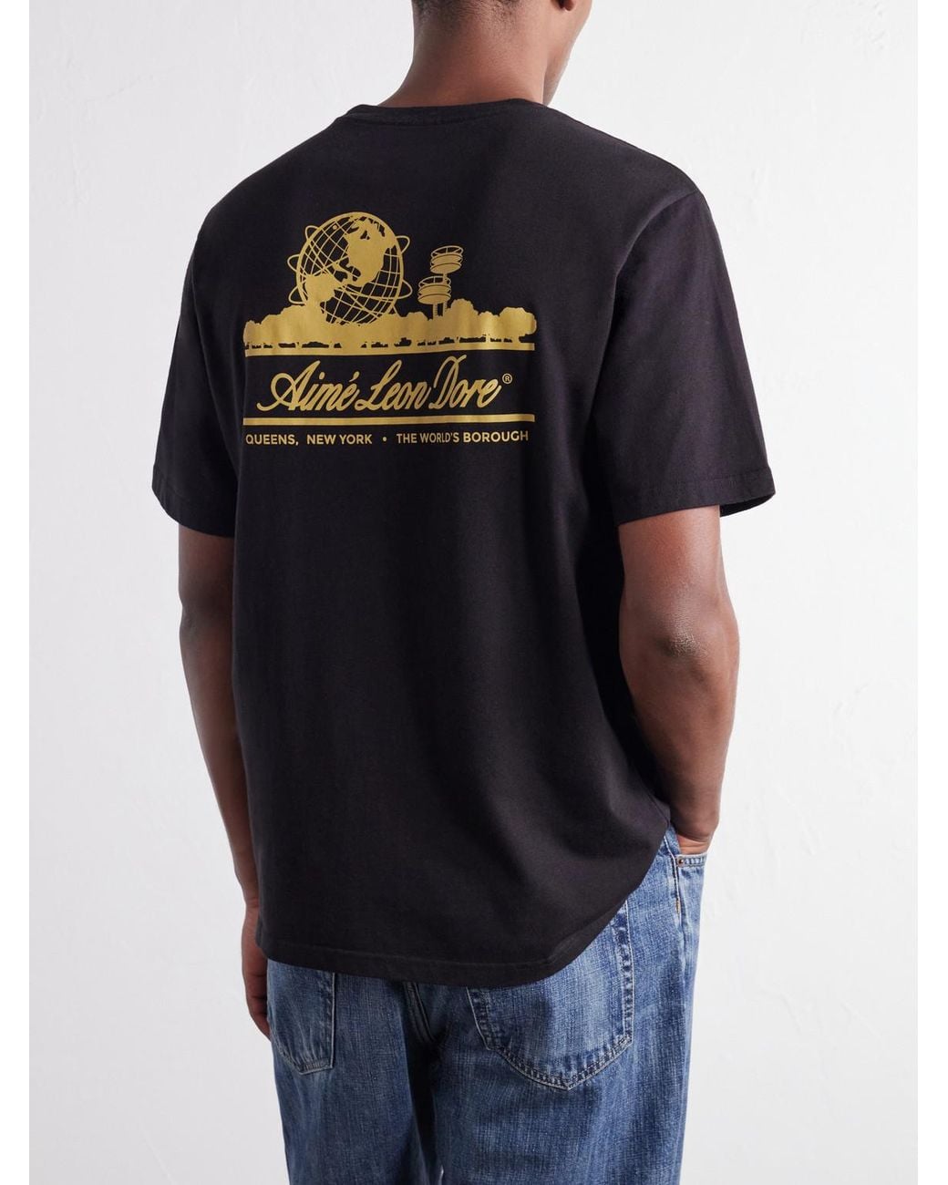 Aimé Leon Dore Black Unisphere Logo-Print Cotton-Jersey T-Shirt for men