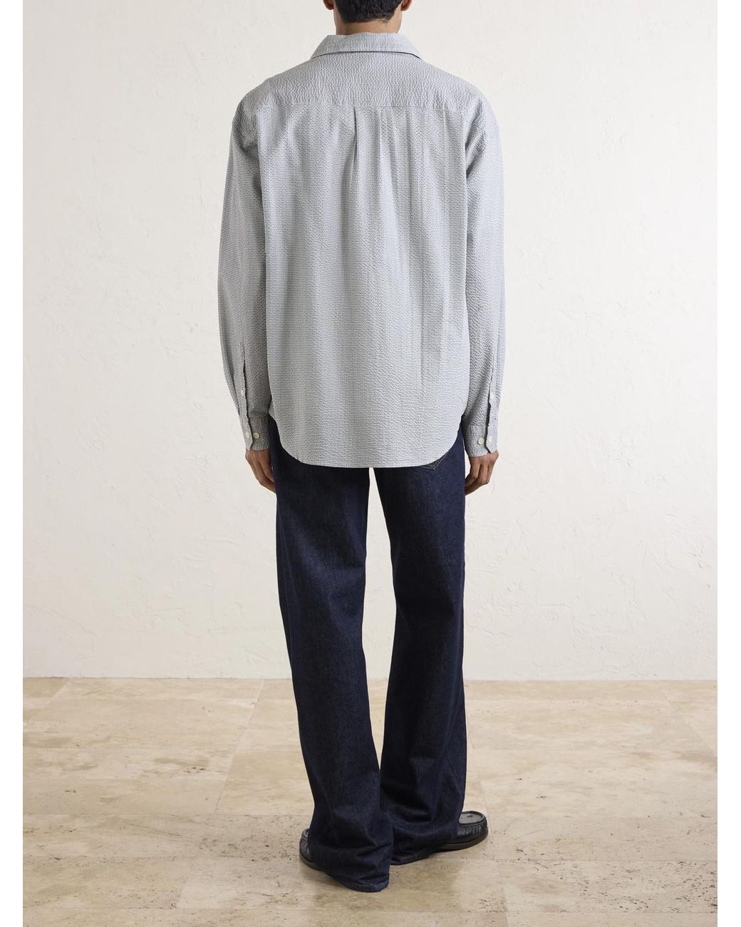 mfpen Gray Executive Checked Cotton-seersucker Shirt for men