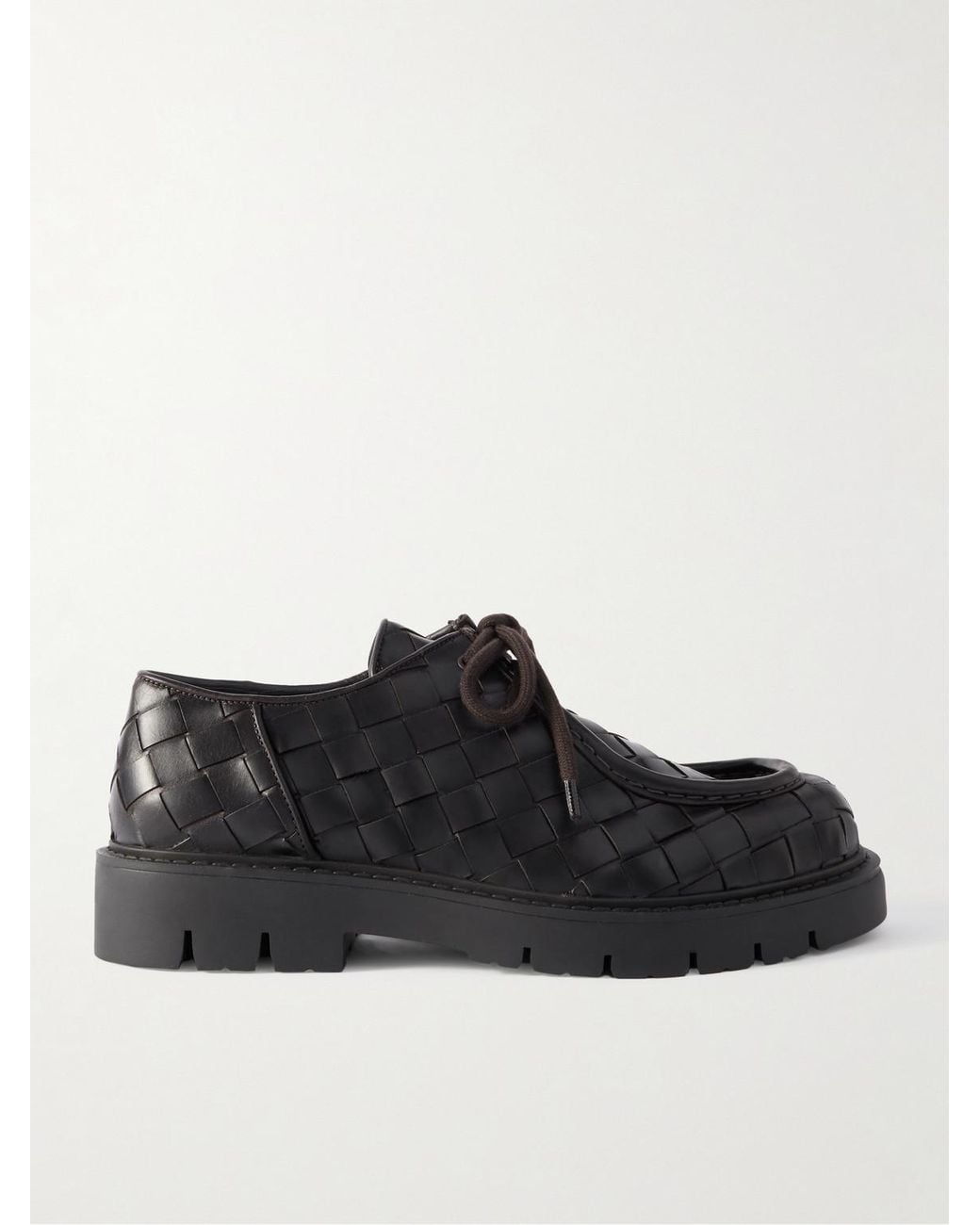 Bottega Veneta Black Intrecciato Leather Derby Shoes for men