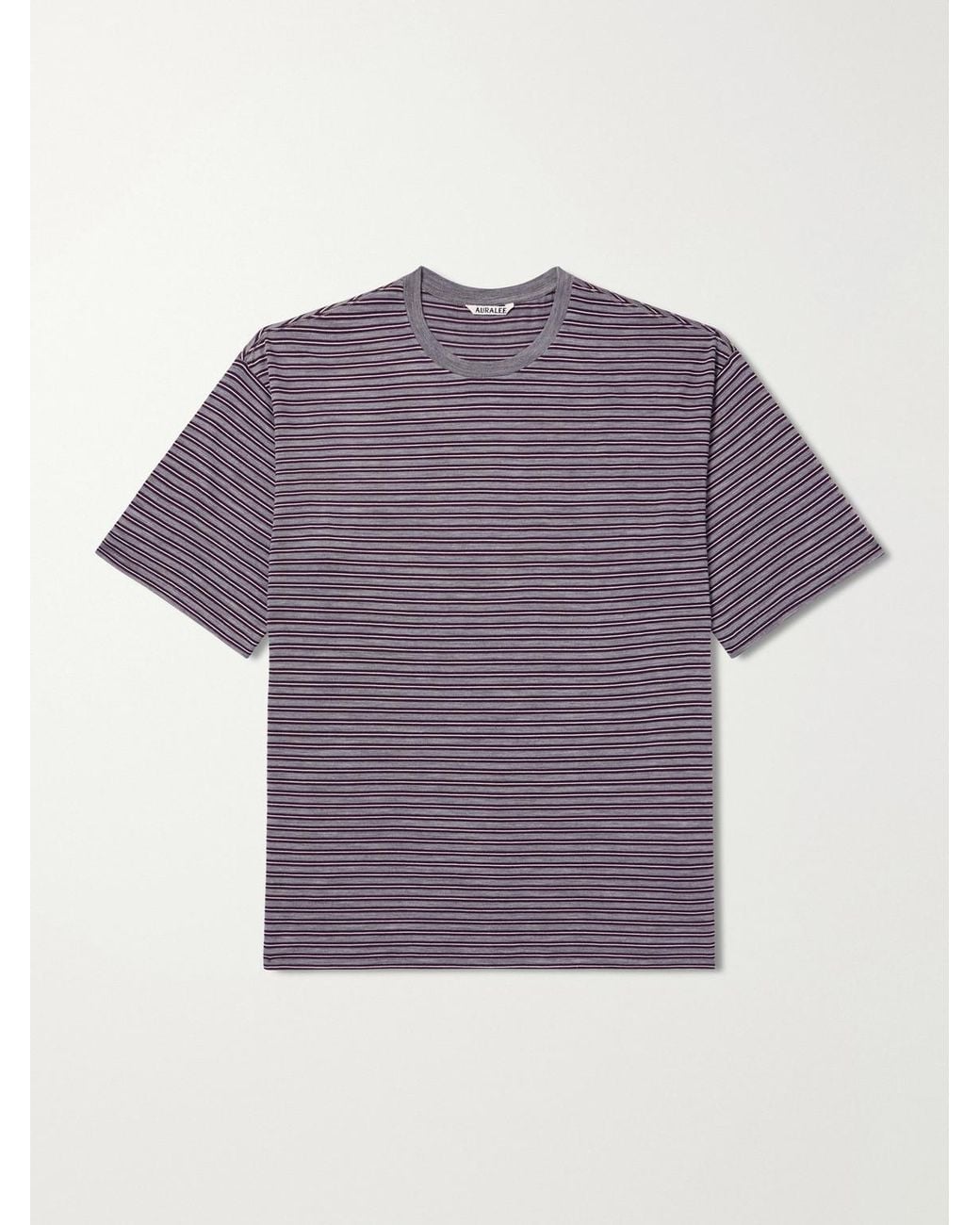 Auralee Purple Striped Wool-Jersey T-Shirt for men