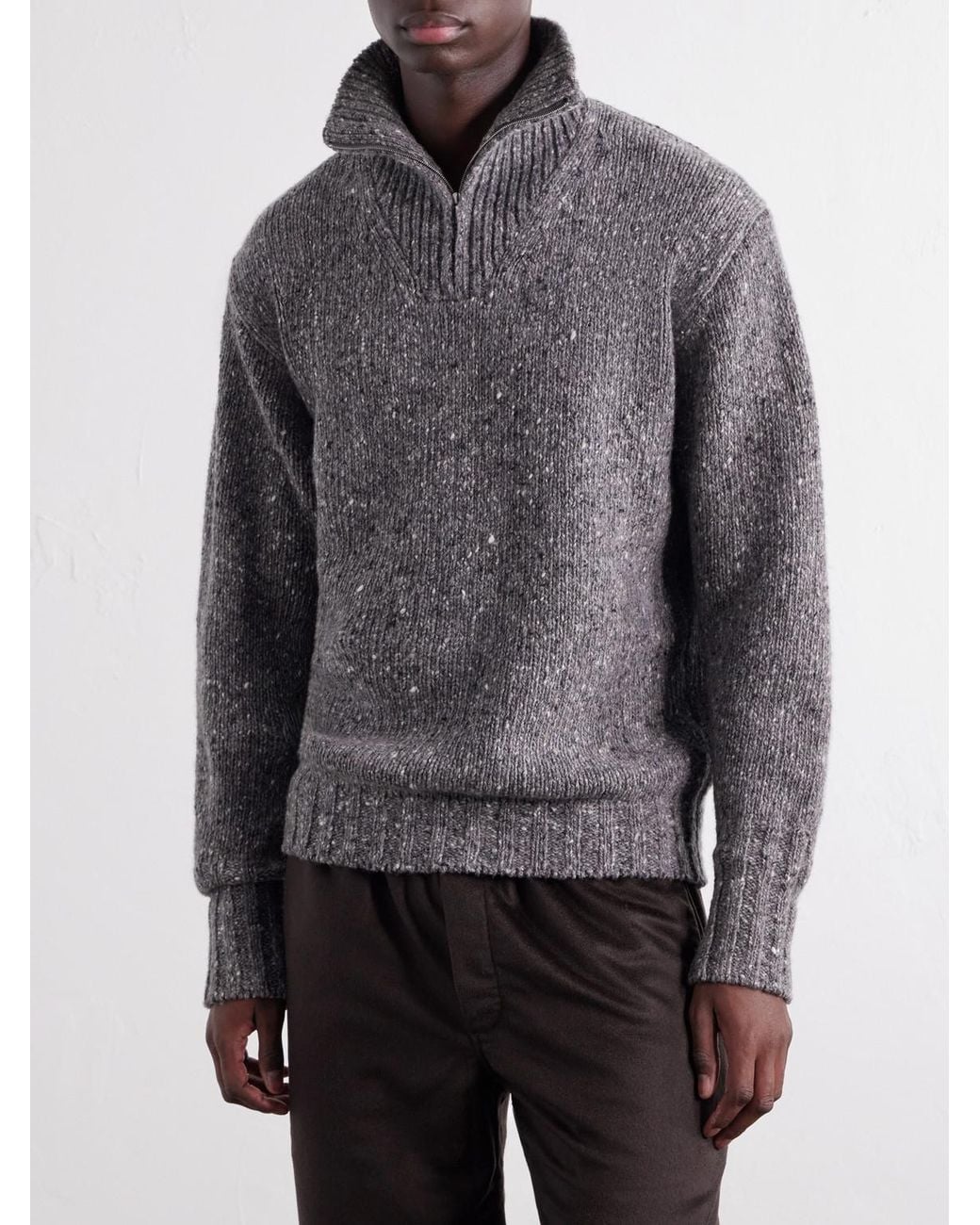 Auralee Gray Wool Half-Zip Sweater for men
