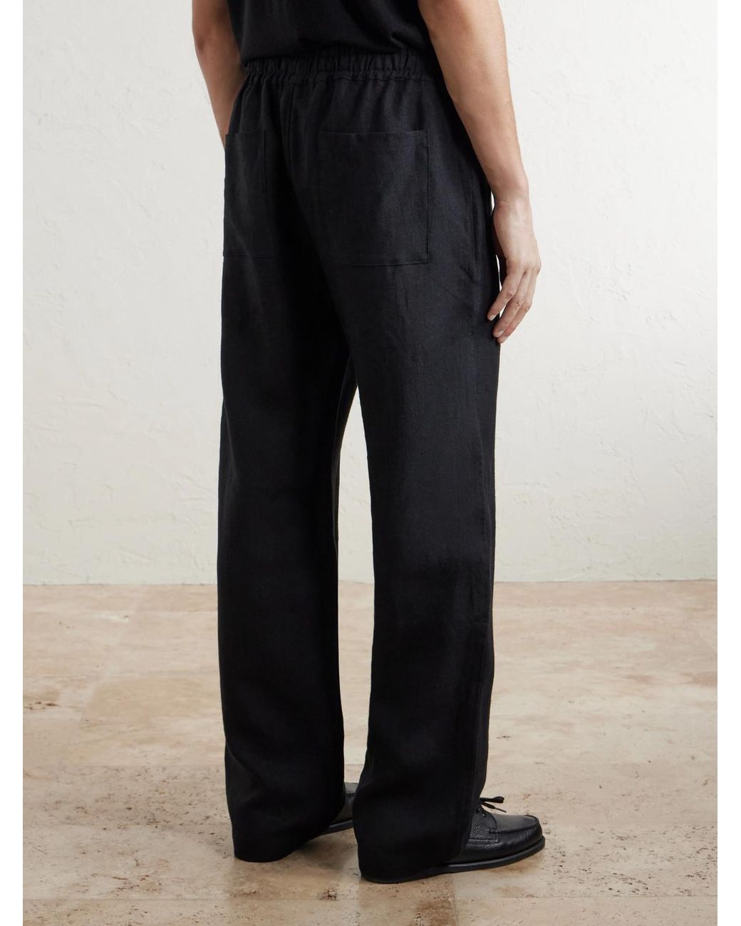 Saman Amel Black Straight-Leg Linen Trousers for men